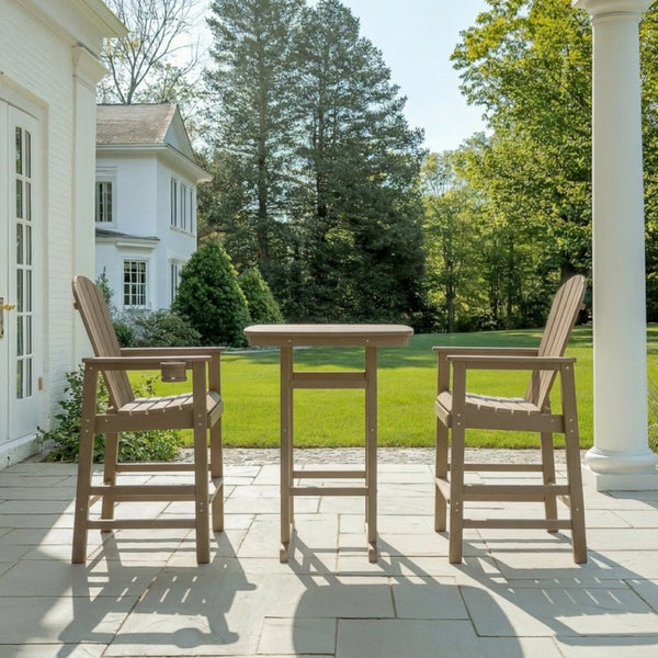 English Elm 3-piece Hdpe Outdoor Bar Height Bistro Set Round Pub Table with Uv Resistant Stools Antique Oak W3566S00028