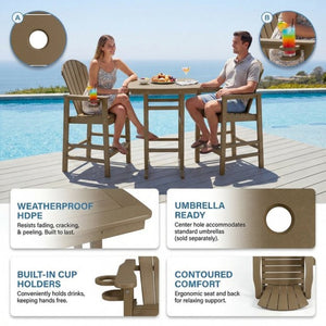 English Elm 3-piece Hdpe Outdoor Bar Height Bistro Set Round Pub Table with Uv Resistant Stools Antique Oak W3566S00028