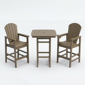 English Elm 3-piece Hdpe Outdoor Bar Height Bistro Set Round Pub Table with Uv Resistant Stools Antique Oak W3566S00028