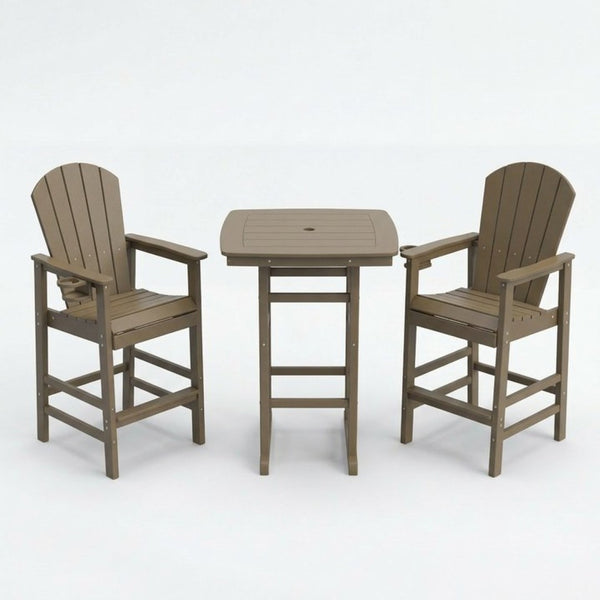 English Elm 3-piece Hdpe Outdoor Bar Height Bistro Set Round Pub Table with Uv Resistant Stools Antique Oak W3566S00028