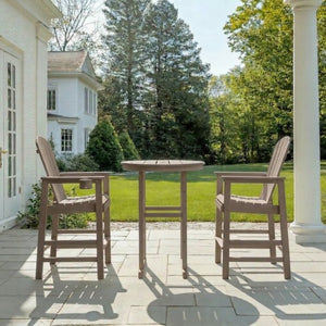 English Elm 3-piece Hdpe Outdoor Bar Height Bistro Set Round Pub Table with Uv Resistant Stools Antique Wood W3566S00031