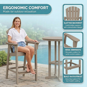 English Elm 3-piece Hdpe Outdoor Bar Height Bistro Set Round Pub Table with Uv Resistant Stools Antique Wood W3566S00031