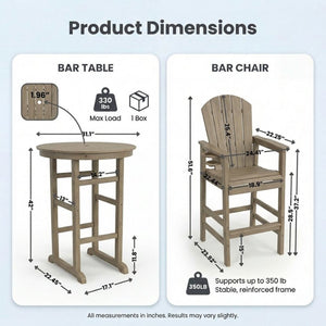 English Elm 3-piece Hdpe Outdoor Bar Height Bistro Set Round Pub Table with Uv Resistant Stools Antique Wood W3566S00031