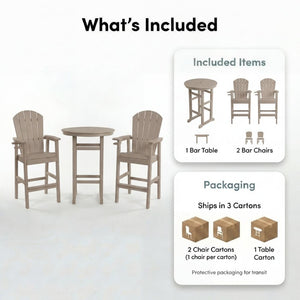 English Elm 3-piece Hdpe Outdoor Bar Height Bistro Set Round Pub Table with Uv Resistant Stools Antique Wood W3566S00031