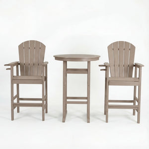 English Elm 3-piece Hdpe Outdoor Bar Height Bistro Set Round Pub Table with Uv Resistant Stools Antique Wood W3566S00031
