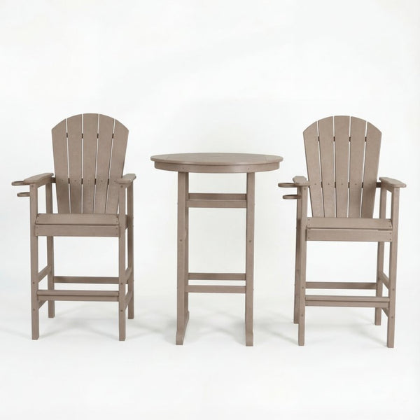 English Elm 3-piece Hdpe Outdoor Bar Height Bistro Set Round Pub Table with Uv Resistant Stools Antique Wood W3566S00031