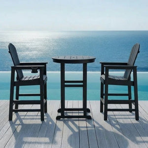English Elm 3-piece Hdpe Outdoor Bar Height Bistro Set Round Pub Table with Uv Resistant Stools W3566S00032