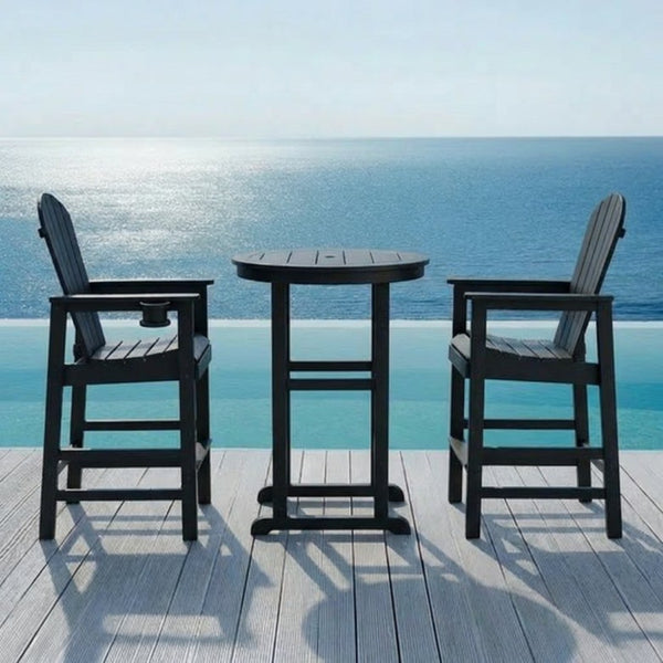 English Elm 3-piece Hdpe Outdoor Bar Height Bistro Set Round Pub Table with Uv Resistant Stools W3566S00032