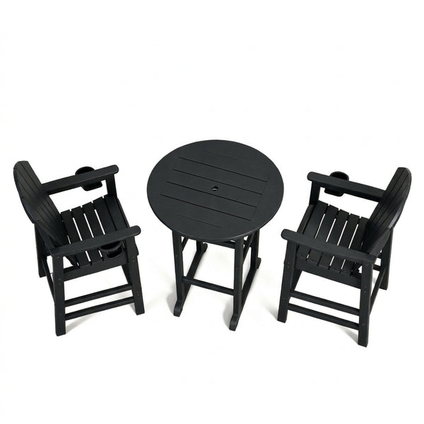 English Elm 3-piece Hdpe Outdoor Bar Height Bistro Set Round Pub Table with Uv Resistant Stools W3566S00032