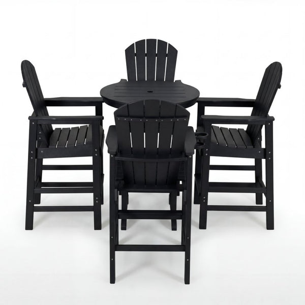 English Elm 3-piece Hdpe Outdoor Bar Height Bistro Set Round Pub Table with Uv Resistant Stools W3566S00032