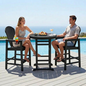 English Elm 3-piece Hdpe Outdoor Bar Height Bistro Set Round Pub Table with Uv Resistant Stools W3566S00032
