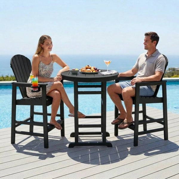 English Elm 3-piece Hdpe Outdoor Bar Height Bistro Set Round Pub Table with Uv Resistant Stools W3566S00032