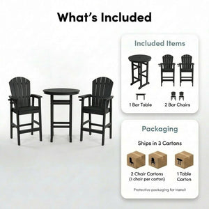 English Elm 3-piece Hdpe Outdoor Bar Height Bistro Set Round Pub Table with Uv Resistant Stools W3566S00032