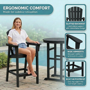 English Elm 3-piece Hdpe Outdoor Bar Height Bistro Set Round Pub Table with Uv Resistant Stools W3566S00032