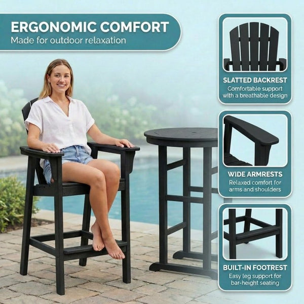 English Elm 3-piece Hdpe Outdoor Bar Height Bistro Set Round Pub Table with Uv Resistant Stools W3566S00032
