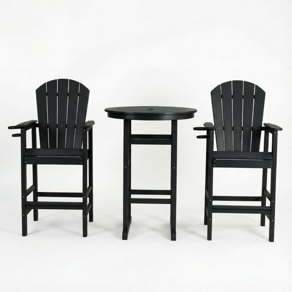English Elm 3-piece Hdpe Outdoor Bar Height Bistro Set Round Pub Table with Uv Resistant Stools W3566S00032
