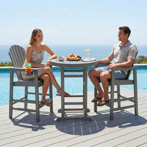 English Elm 3-piece Hdpe Outdoor Bar Height Bistro Set Round Pub Table with Uv Resistant Stools Gray W3566S00033