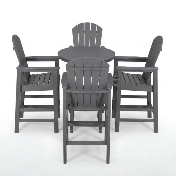 English Elm 3-piece Hdpe Outdoor Bar Height Bistro Set Round Pub Table with Uv Resistant Stools Gray W3566S00033