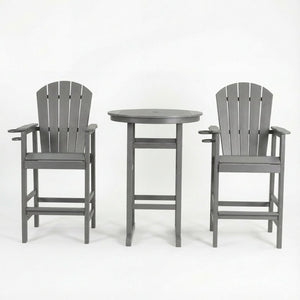 English Elm 3-piece Hdpe Outdoor Bar Height Bistro Set Round Pub Table with Uv Resistant Stools Gray W3566S00033