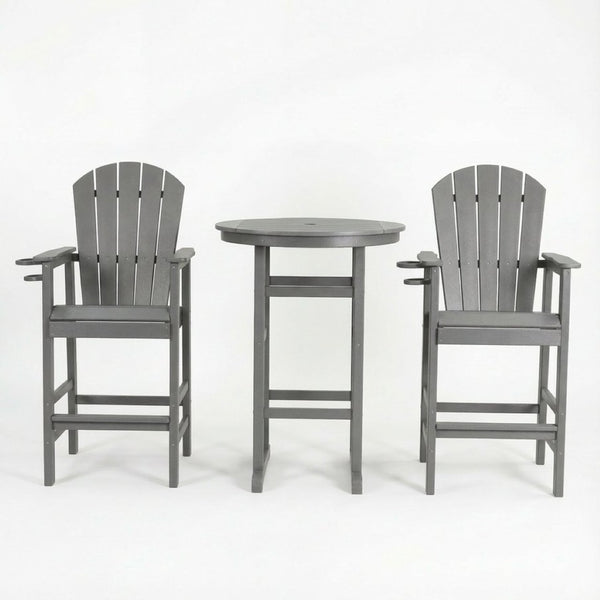 English Elm 3-piece Hdpe Outdoor Bar Height Bistro Set Round Pub Table with Uv Resistant Stools Gray W3566S00033