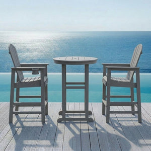 English Elm 3-piece Hdpe Outdoor Bar Height Bistro Set Round Pub Table with Uv Resistant Stools Gray W3566S00033