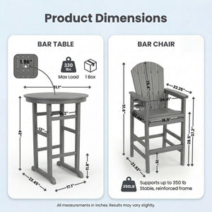 English Elm 3-piece Hdpe Outdoor Bar Height Bistro Set Round Pub Table with Uv Resistant Stools Gray W3566S00033