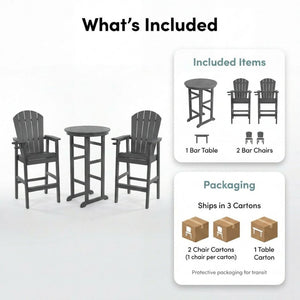 English Elm 3-piece Hdpe Outdoor Bar Height Bistro Set Round Pub Table with Uv Resistant Stools Gray W3566S00033