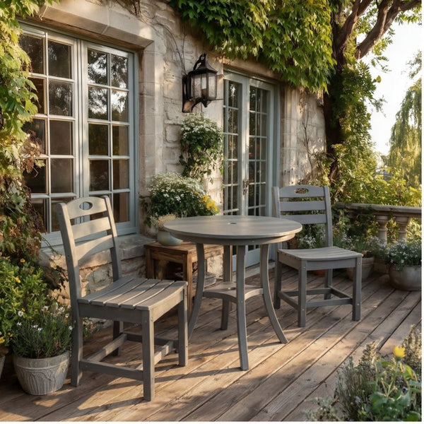 English Elm Charcoal Hdpe Outdoor Bistro Set with Round Table and Two Weather Resistant Chairs W3566S00037
