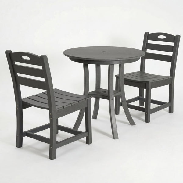 English Elm Charcoal Hdpe Outdoor Bistro Set with Round Table and Two Weather Resistant Chairs W3566S00037