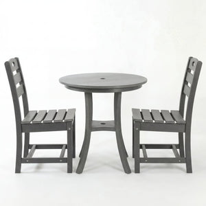 English Elm Charcoal Hdpe Outdoor Bistro Set with Round Table and Two Weather Resistant Chairs W3566S00037