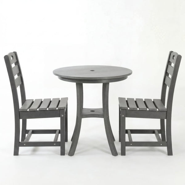English Elm Charcoal Hdpe Outdoor Bistro Set with Round Table and Two Weather Resistant Chairs W3566S00037