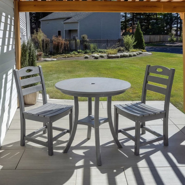 English Elm Charcoal Hdpe Outdoor Bistro Set with Round Table and Two Weather Resistant Chairs W3566S00037