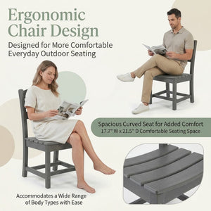 English Elm Charcoal Hdpe Outdoor Bistro Set with Round Table and Two Weather Resistant Chairs W3566S00037