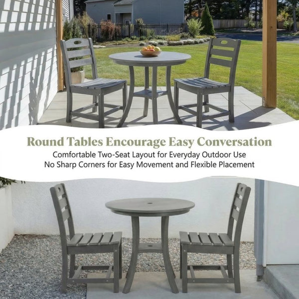 English Elm Charcoal Hdpe Outdoor Bistro Set with Round Table and Two Weather Resistant Chairs W3566S00037