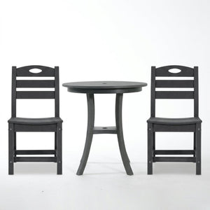 English Elm Charcoal Hdpe Outdoor Bistro Set with Round Table and Two Weather Resistant Chairs W3566S00037