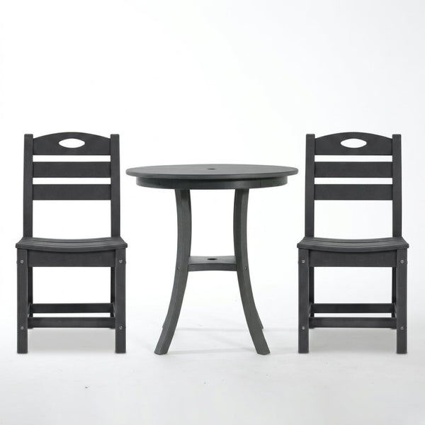 English Elm Charcoal Hdpe Outdoor Bistro Set with Round Table and Two Weather Resistant Chairs W3566S00037