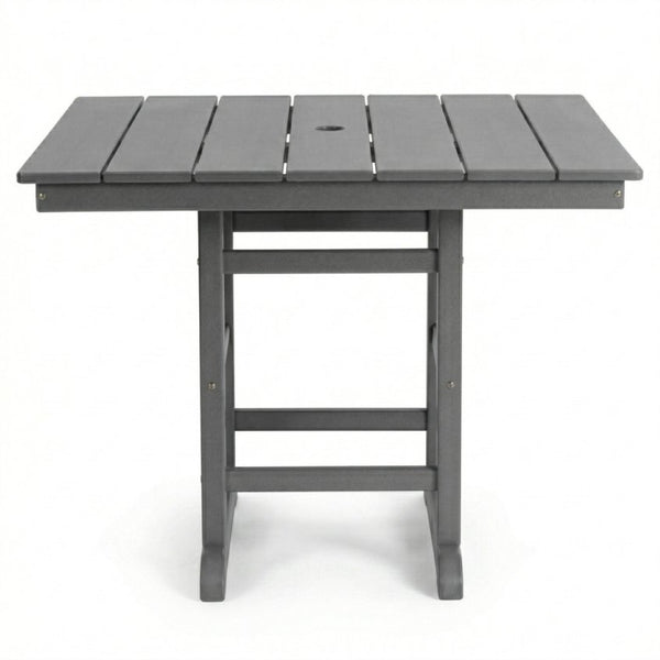English Elm Gray HDPE 3 Piece Outdoor Dining Set with Umbrella Ready Square Table and Slatted Armchairs W3566S00042