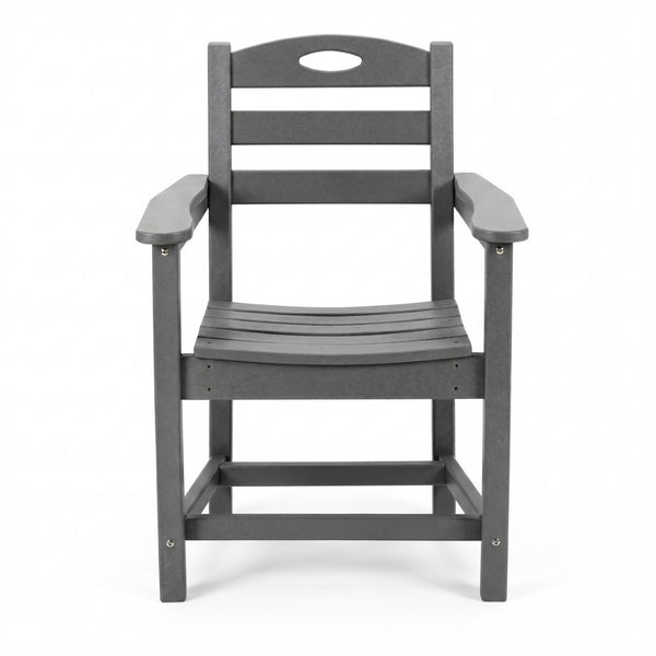 English Elm Gray HDPE 3 Piece Outdoor Dining Set with Umbrella Ready Square Table and Slatted Armchairs W3566S00042