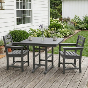 English Elm Gray HDPE 3 Piece Outdoor Dining Set with Umbrella Ready Square Table and Slatted Armchairs W3566S00042