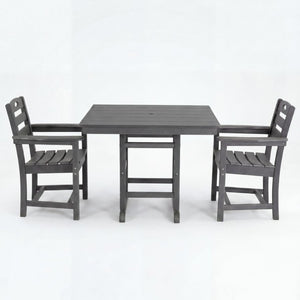 English Elm Gray HDPE 3 Piece Outdoor Dining Set with Umbrella Ready Square Table and Slatted Armchairs W3566S00042