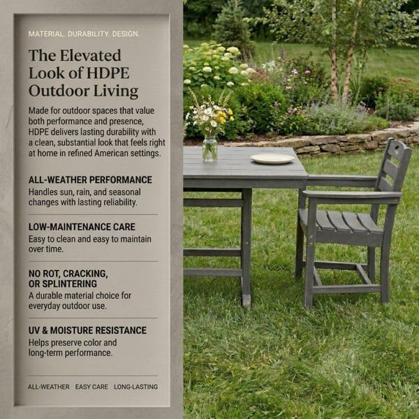 English Elm Gray HDPE 3 Piece Outdoor Dining Set with Umbrella Ready Square Table and Slatted Armchairs W3566S00042