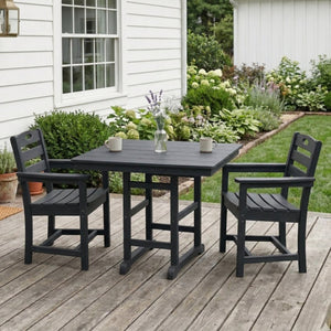 English Elm Black HDPE Square Patio Dining Set for Two with Weather Resistant Armchairs Outdoor W3566S00044
