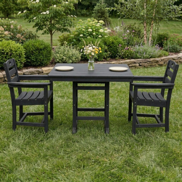 English Elm Black HDPE Square Patio Dining Set for Two with Weather Resistant Armchairs Outdoor W3566S00044