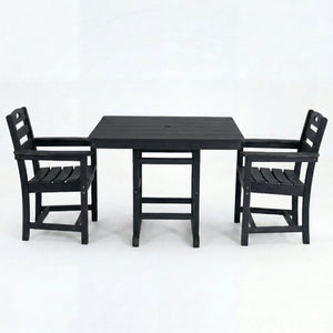 English Elm Black HDPE Square Patio Dining Set for Two with Weather Resistant Armchairs Outdoor W3566S00044