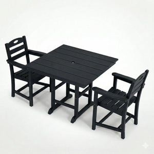 English Elm Black HDPE Square Patio Dining Set for Two with Weather Resistant Armchairs Outdoor W3566S00044