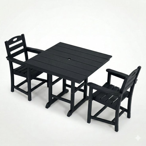 English Elm Black HDPE Square Patio Dining Set for Two with Weather Resistant Armchairs Outdoor W3566S00044