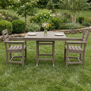 English Elm Antique Wood Grain Hdpe Outdoor 3 Piece Dining Set Square Table Two Armchairs W3566S00045