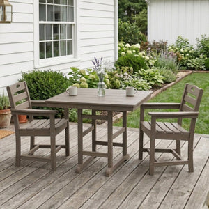 English Elm Antique Wood Grain Hdpe Outdoor 3 Piece Dining Set Square Table Two Armchairs W3566S00045