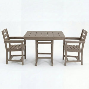 English Elm Antique Wood Grain Hdpe Outdoor 3 Piece Dining Set Square Table Two Armchairs W3566S00045