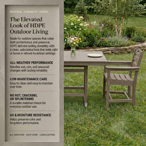 English Elm Antique Wood Grain Hdpe Outdoor 3 Piece Dining Set Square Table Two Armchairs W3566S00045